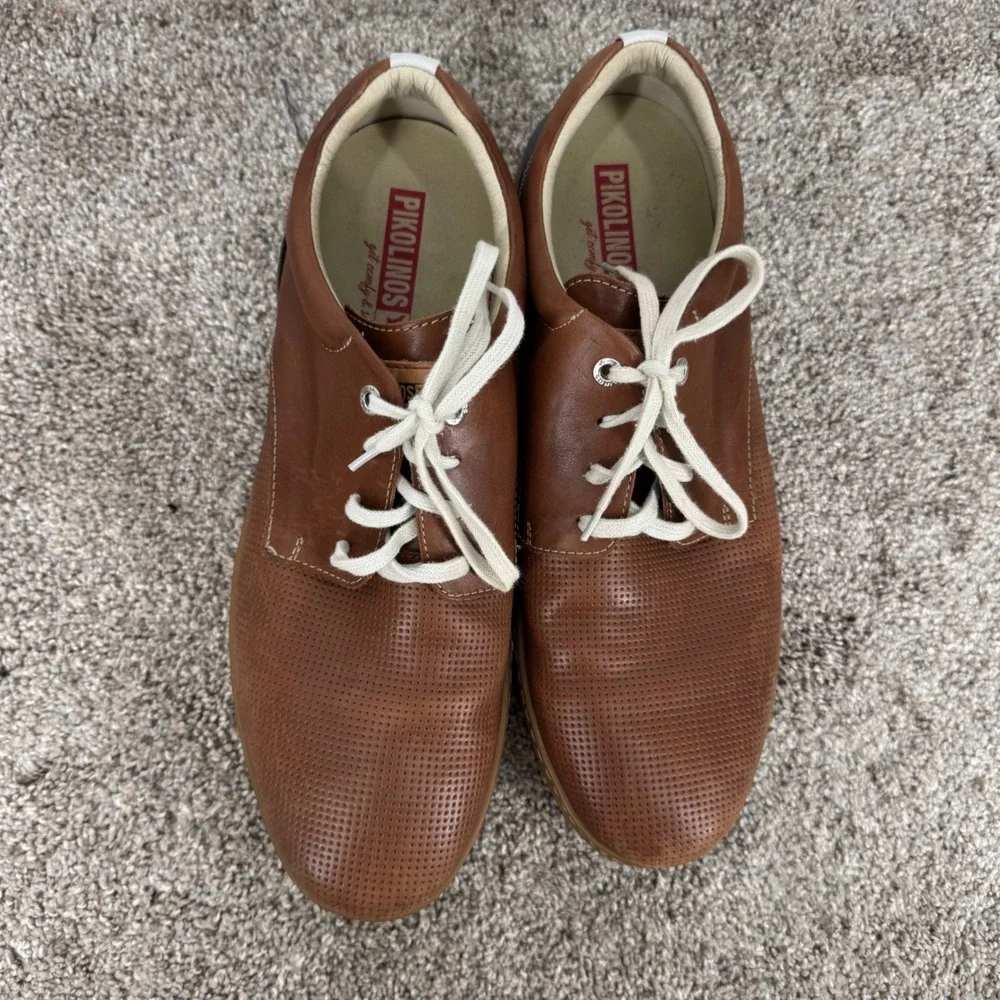 Pikolinos Mens Berna Leather Oxford Shoes Sneakers Brown Navy Size 46 US 12 12.5